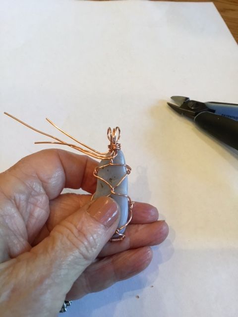 Karen Meador, Ph.D.'s Stone Twist Wrap - , Contemporary Wire Jewelry, Lashing, Wire Lashing, Wire Wrapping, Wrapping, Wire Wrapping Jewelry, wrap the 3 bail wires